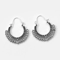 Vintage hollowed-out fan-shaped hoop earrings in antique silver finish for women - Antique Silver (2772)