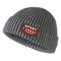 Thick charcoal grey knitted beanie for men and women with vintage sport leather patch - L (58-60cm) / Medium Grey
