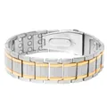 Detail view of two-tone stainless steel magnetic therapy bracelet with golden accents - Gold Silver (Watch Clasp)
