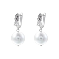 Close-up of elegant silver earrings with shimmering cubic zirconia and round pearls - VE1446 Platinum