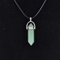 Green quartz hexagonal point pendant necklace with silver clasp and black cord strap - Aventurine Jade