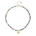 Collana bohémien di perline in pietra naturale colorata con ciondolo a croce d'oro - Lettera W