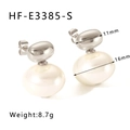Detail view of silver geometric pearl earrings showing 16mm pearl and dimensions - 18K Gold / Silver (HF-E3385-S)