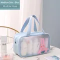 Blue medium cartoon PVC toiletry bag with handles and cute rabbit print, 25x9.5x15cm - Medium / Blue