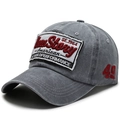 Berretto da baseball in denim grigio lavato con ricami e stile street vintage - Regolabile / Grigio