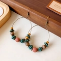 Orecchini a cerchio in bronzo etnico con perline verde menta e legno su scatola scura - Cerchio in Stile Etnico con Perline Multicolore (80#) / Oro-Verde-Rosso