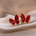 Eleganti orecchini a farfalla in smalto rosso con bordi dorati su seta - Stile Farfalla Rosso Oro / Farfalla Rossa (81# Perno in Argento)