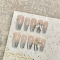 Handgefertigte Cat-Eye-Nägel zum Aufkleben mit 3D-Schmetterlingen und Sternen-Dekor - Extra Klein (XS) / Langer Sarg-Stil (1959)