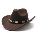 Brown wool felt western cowboy hat featuring a black leather band with silver metal studs - M (56-58cm) / Coffee