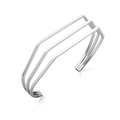 Minimalist silver geometric open cuff bracelet with a polished triple-line parallel design - Three-line Parallel / Matte Silver