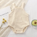 Baby ribbed cotton bodysuit in cream white with sleeveless tank design and front pocket - 66CM / Off White