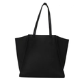 Minimalist large capacity black leather tote bag with inner pouch for women - One Size / Black