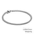 Silver stainless steel curb link bracelet for men with lobster clasp, 200x3.5mm size - Silver 3.5mm Style (KB126665-Z)