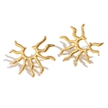 Polished 18K gold-plated stainless steel sunburst earrings on a white background - Sunbeam Stud Earrings / Gold