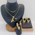 Parure de bijoux en acier inoxydable doré avec perles noires, collier à deux rangs et bagues - Style de Perle Ronde Noire (KS228771-LX)