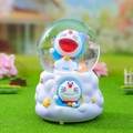 Doraemon crystal ball music box with purple cloud base and yellow stars ornament - Medium 80 Light Snow + Light / Purple Doraemon (2424 Purple Base)