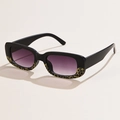 Retro rectangle sunglasses with black leopard print frame and purple gradient lenses - C27 Black Leopard Patchwork