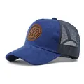 Blue faux suede mesh trucker cap with brown leather patch for sun protection - Adjustable / Sapphire Blue