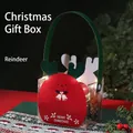 Transparent Christmas gift bucket with red reindeer motif and festive green handle - Reindeer Handheld Folding Box 2pcs (with LED)