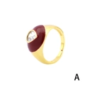 Adjustable gold ring with deep red heart enamel and sparkling round zircon center - Dark Red Enamel-Clear Round Zirconia
