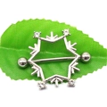 Macro detail of silver snowflake nipple shield with sparkling crystals on green leaf background - Single Piece Price / Snowflake Style (#2)