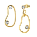 Asymmetric S925 sterling silver earrings with natural pearls and zircons in gold - Golden Geometric Rhinestone Pearl Earrings (GPE32)