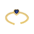 Macro detail of a beaded gold ring featuring a heart-shaped blue sapphire gemstone - Adjustable Open / Blue