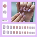 Glitzernde violette und nude-rosa Kunstnägel mit French-Effekt und Wellenlinien-Design - Kleber-Typ / Rosa-Lila-Welle (W1027)