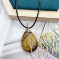 Tiger eye stone tree of life wire wrapped pendant necklace with black wax rope - Tiger's Eye Gold