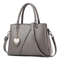Chic gray pebbled leather handbag with heart pendant and adjustable strap - Dark Gray