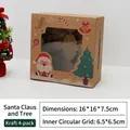 Kerst cupcake doos voor 4 stuks met venster en creatieve feestelijke patronen - Kraft 4 Holtes (Kerstman & Boom)
