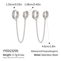 Detailed macro view of silver stainless steel chain earrings with precise measurements - Silver Double Piercing Chain Style (YYE023290)