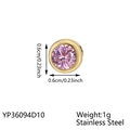 Golden stainless steel round pendant with a pink crystal inlay and size measurement - October Pink