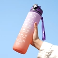 32oz frosted sports water bottle in purple and orange gradient with time markings - 1000ml / Purple Pink