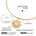 Detailed dimension guide for gold stainless steel sun and moon pendant necklace set - Sun Moon Choker Necklace (JDN0111124)