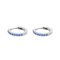 Silver-plated stainless steel huggie earrings featuring round-cut blue zircon stones - March Light Blue - Silver