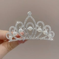Silver crown hair comb with white pearls and sparkling rhinestones for girls - Wavy Pearl Crown Hair Comb