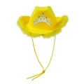 Yellow western cowboy hat with feathers and a crown emblem for parties and events - Adult Size (58cm) / Yellow Feather