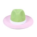 Classic British style wool fedora hat with green crown and pink wide brim for women - M(56-58cm) / Green Crown Pink Brim White Band (Style 2)