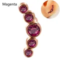 Rose red opal arched ear stud in rose gold finish shown on model and white background - Rose Gold - Rose Red Curved
