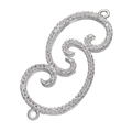 Silver S-shaped connector with clear zircon inlay and dual connection loops for jewelry - Silver S-Type Spiral Micro-Pave (L0049-B)