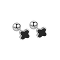 Minimalist S925 sterling silver four-leaf clover stud earrings in silver and black finish - 925 Silver / Drip Glue Clover Screw Earrings Platinum Plated (PED342)