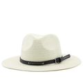 Chapeau de paille blanc crème avec ruban en similicuir noir et boucle métallique - Crème