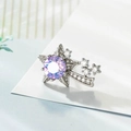 Elegant 925 silver star stud earring with a purple zircon stone and trailing tail detail - One Pair With Silicone Earplugs / Violet Moonlight (A542-3)