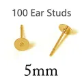 Lot de 100 clous d'oreilles dorés en acier inoxydable avec base plate 5mm pour bijoux DIY - Clous 5mm/100pcs / Or