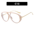 Retro pilot oversized sunglasses in nude beige frame with gold metal temples C13 - Beige Pink Clear Lens