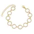 Elegant gold link bracelet with sparkling rhinestones and a textured heart charm pendant - Round Link