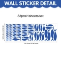 Detailweergave van de oceaan vis muurstickers set met 83 blauwe stickers en maten - 90x30cm / Donkerblauwe Vis (UV24Y11712AT_R)