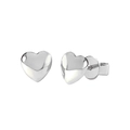 Macro shot of silver heart studs with glossy black oil drip finish and zircon pavé - Polished Heart Stud Earrings (Silver) (JQH0192-SS)