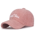 Winter-Lammwoll-Basecap in Lotusrosa mit besticktem Schriftzug für Damen und Herren - Rosa